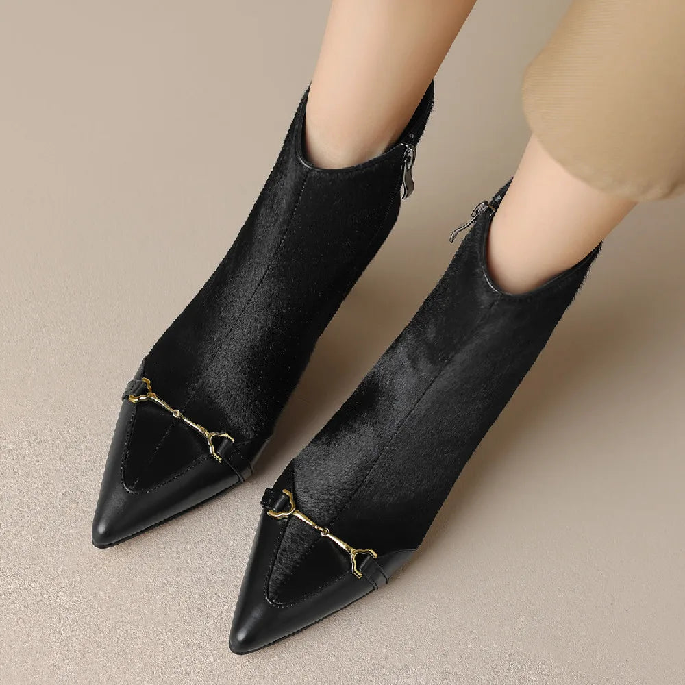 Elegant back zip pointed toe high quality short thin high heel ankle boots