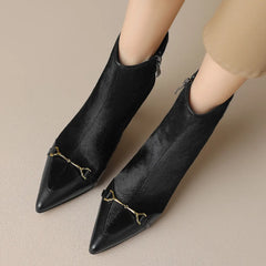 Elegant back zip pointed toe high quality short thin high heel ankle boots