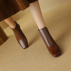 Elegant genuine leather stretch knit slip-on chelsea sqaure toe short ankle boots