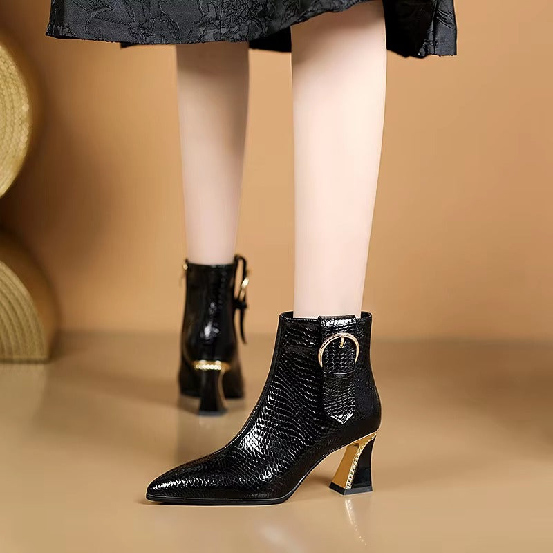 Elegant luxury Genuine leather high heel lady office short Ankle boot