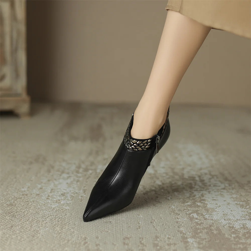 Elegant pointed toe side zip pumps natural suede leather evening dress heels