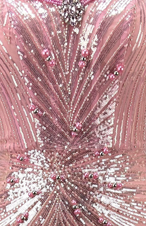 Embellished Bardot Sequin Maxi Dress Pink
