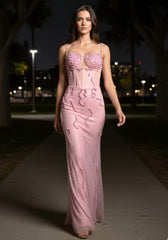 Embellished Bustier Maxi Dress Pink