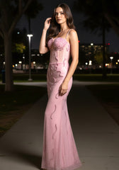 Embellished Bustier Maxi Dress Pink