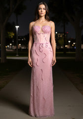 Embellished Bustier Maxi Dress Pink