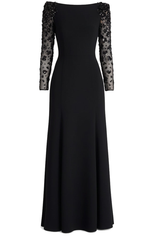 Embellished Long Sleeve Maxi Dress Black