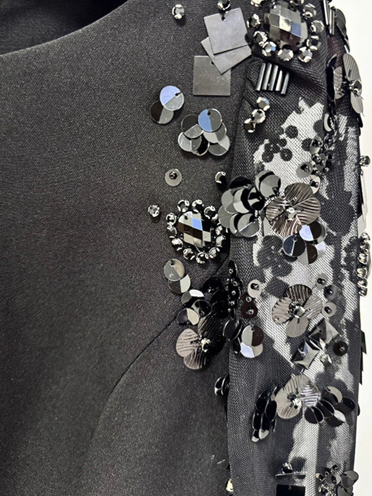 Embellished Long Sleeve Maxi Dress Black