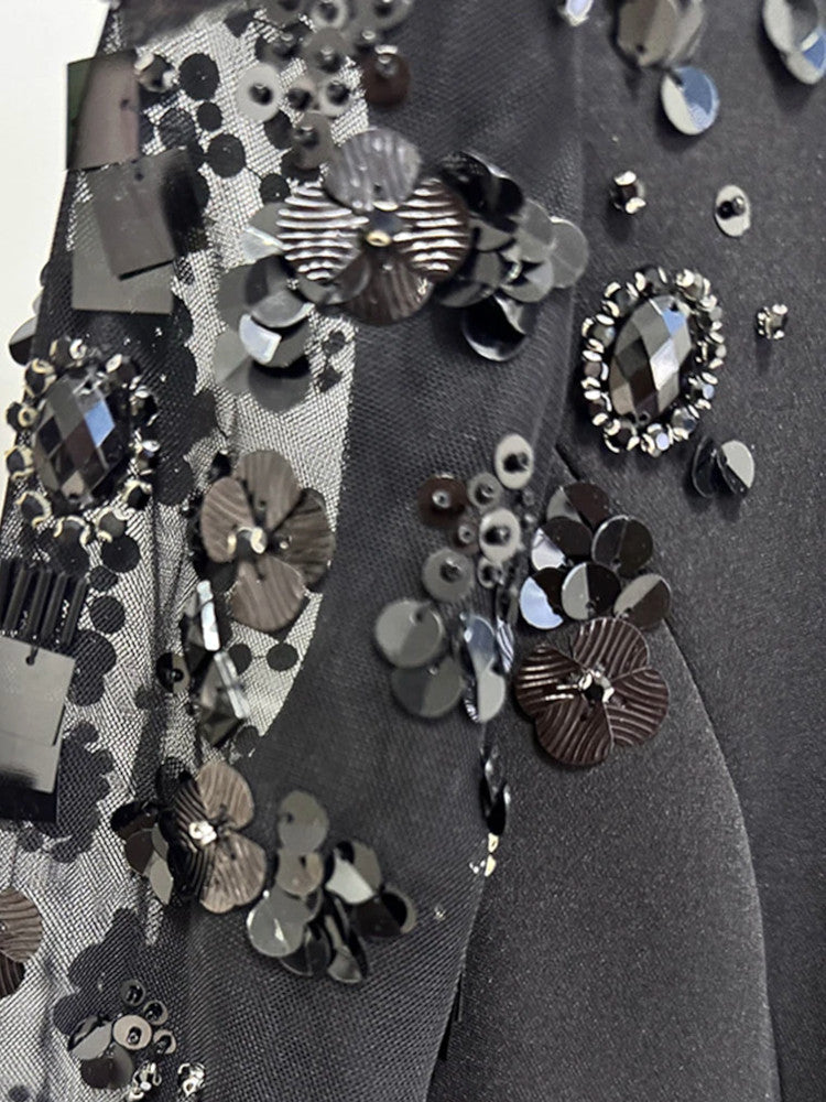 Embellished Long Sleeve Maxi Dress Black