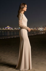 Embellished Long Sleeve Maxi Dress Nude