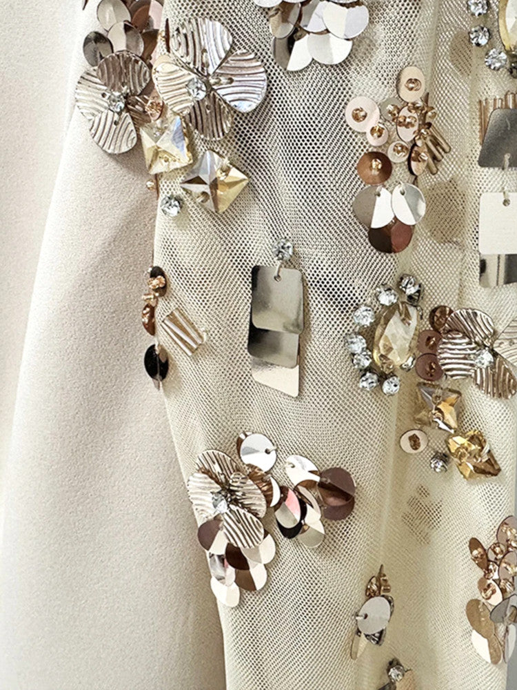 Embellished Long Sleeve Maxi Dress Nude