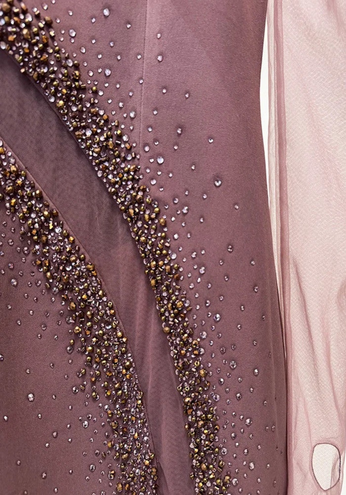 Embellished Mesh Insert Maxi Dress Brown