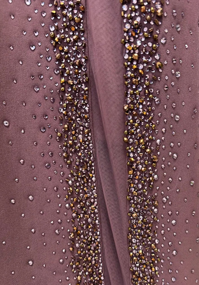 Embellished Mesh Insert Maxi Dress Brown