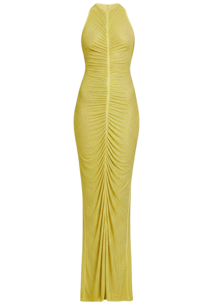 Embellished Ruched Maxi Dress Yellow