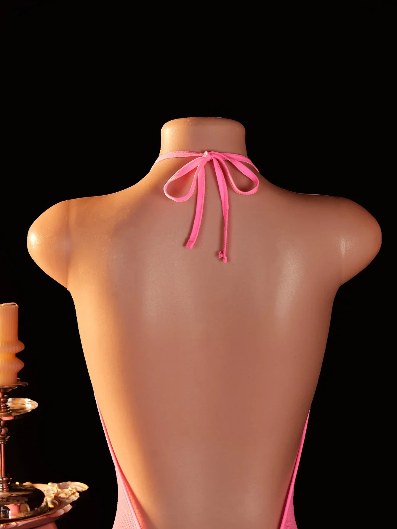 Erotic Backless Perspective Nightdress Seductive Date Night Lingerie Halter Deep V Babydoll Dress Hollow Out Porn Costume