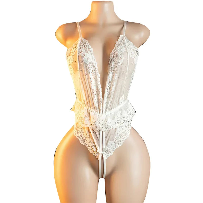Erotic Costumes Babydoll Extreme Dress Porn Role Play Babydoll Lingerie Crotchless Sleepwear Deep V neck Underwear