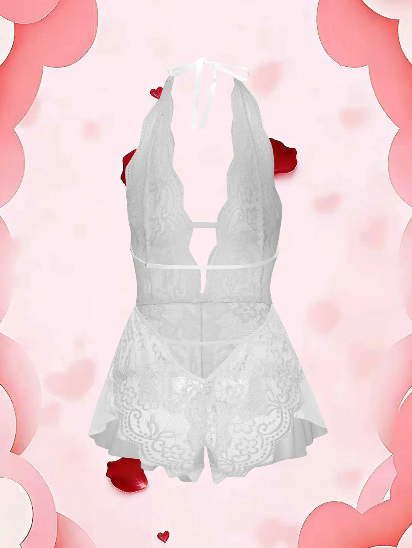 Erotic Crotchless Lingerie Teddies Bodysuit Lace Up Halter Deep V Babydoll Dress Backless Hollow Out Date Night Outfit