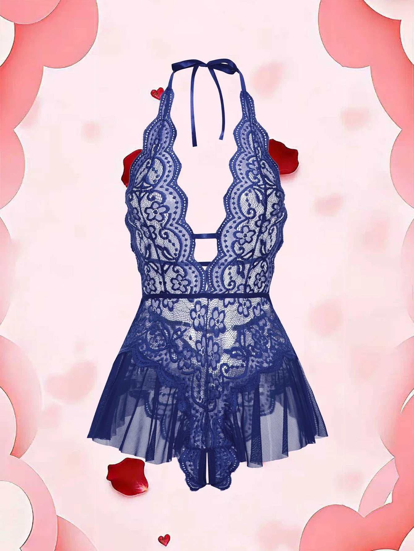 Erotic Crotchless Lingerie Teddies Bodysuit Lace Up Halter Deep V Babydoll Dress Backless Hollow Out Date Night Outfit