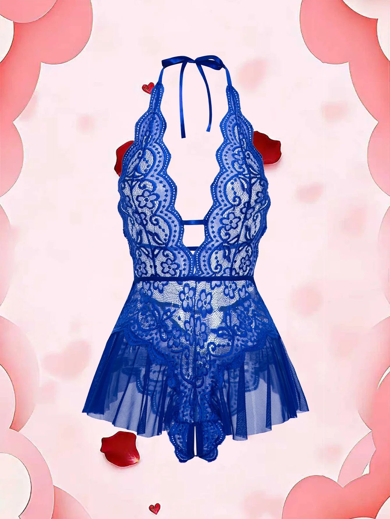 Erotic Crotchless Lingerie Teddies Bodysuit Lace Up Halter Deep V Babydoll Dress Backless Hollow Out Date Night Outfit