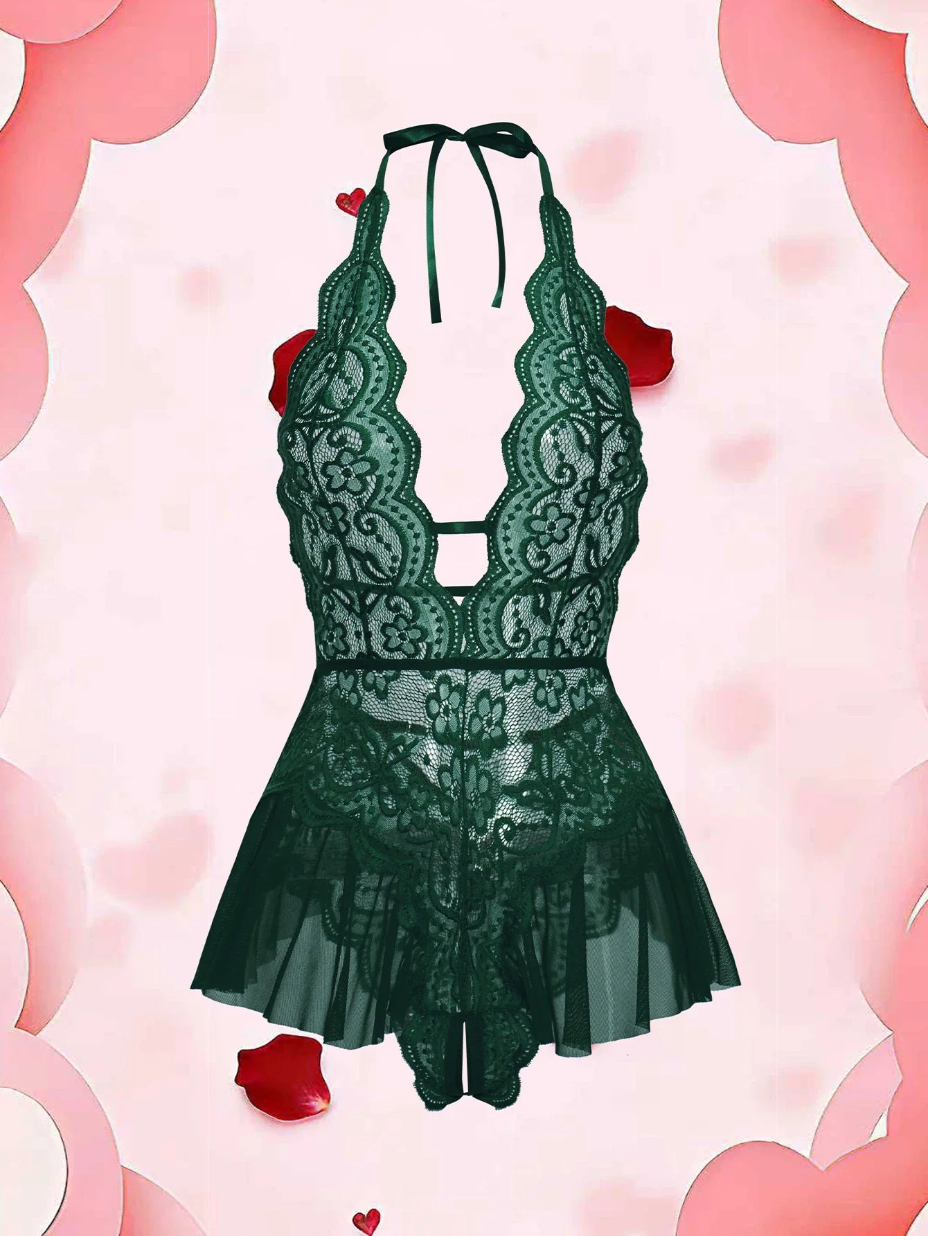 Erotic Crotchless Lingerie Teddies Bodysuit Lace Up Halter Deep V Babydoll Dress Backless Hollow Out Date Night Outfit