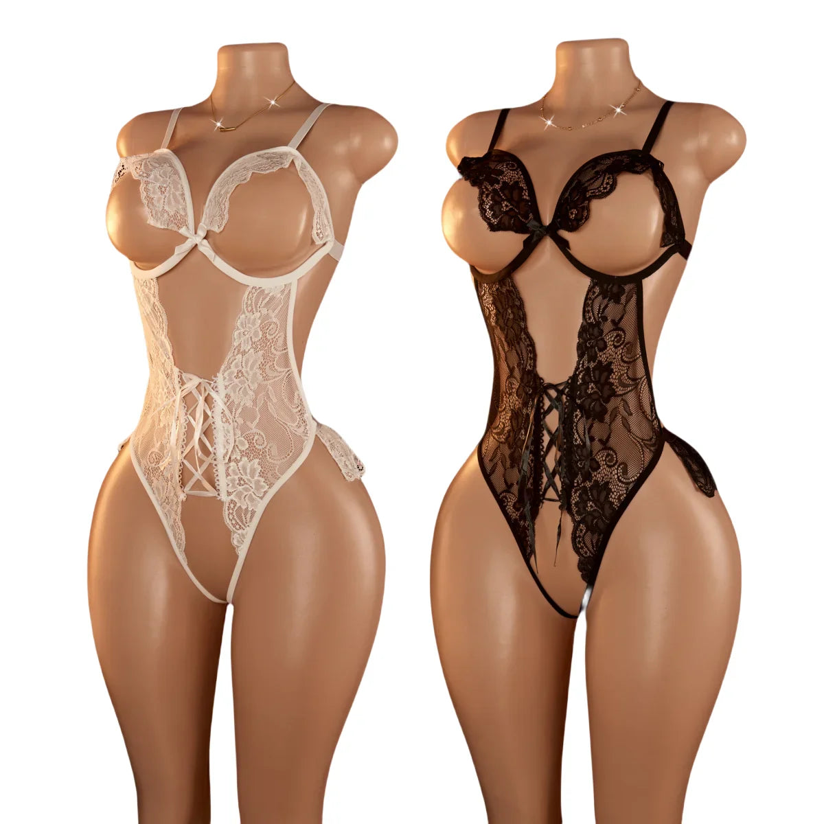 Erotic Lace Nightgown Crotchless Deep V Neck Open Bra Teddy Babydoll Sheer Sleepwear Elegant & Seductive Lingerie