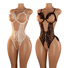 Erotic Lace Nightgown Crotchless Deep V Neck Open Bra Teddy Babydoll Sheer Sleepwear Elegant & Seductive Lingerie