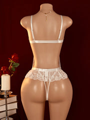 Erotic Lace Nightgown Crotchless Deep V Neck Open Bra Teddy Babydoll Sheer Sleepwear Elegant & Seductive Lingerie