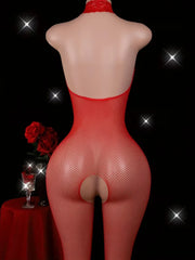 Erotic Sheer Bodystocking Lingerie Red Bodysuit Porn Sleeveless Underwear Body Open Bras Crotchless Costume