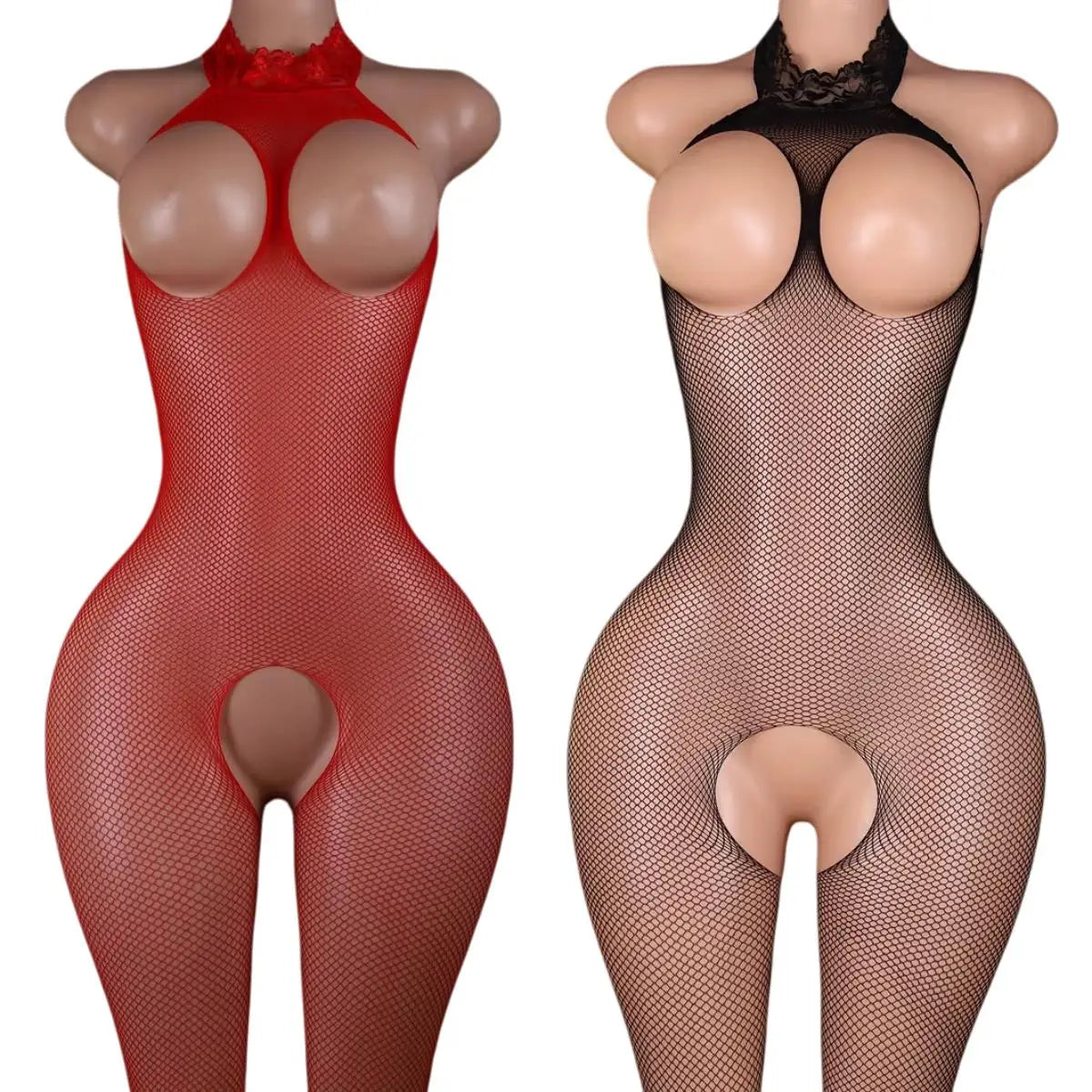 Erotic Sheer Bodystocking Lingerie Red Bodysuit Porn Sleeveless Underwear Body Open Bras Crotchless Costume