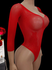 European And American Hollow out Bikini Long Sleeve Embroidered See through Slimming Suit Butt Baring Spicy Lingerie