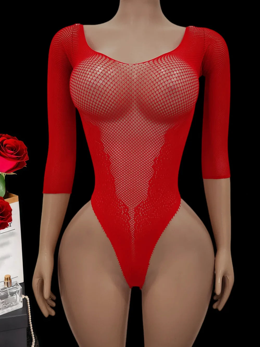 European And American Hollow out Bikini Long Sleeve Embroidered See through Slimming Suit Butt Baring Spicy Lingerie
