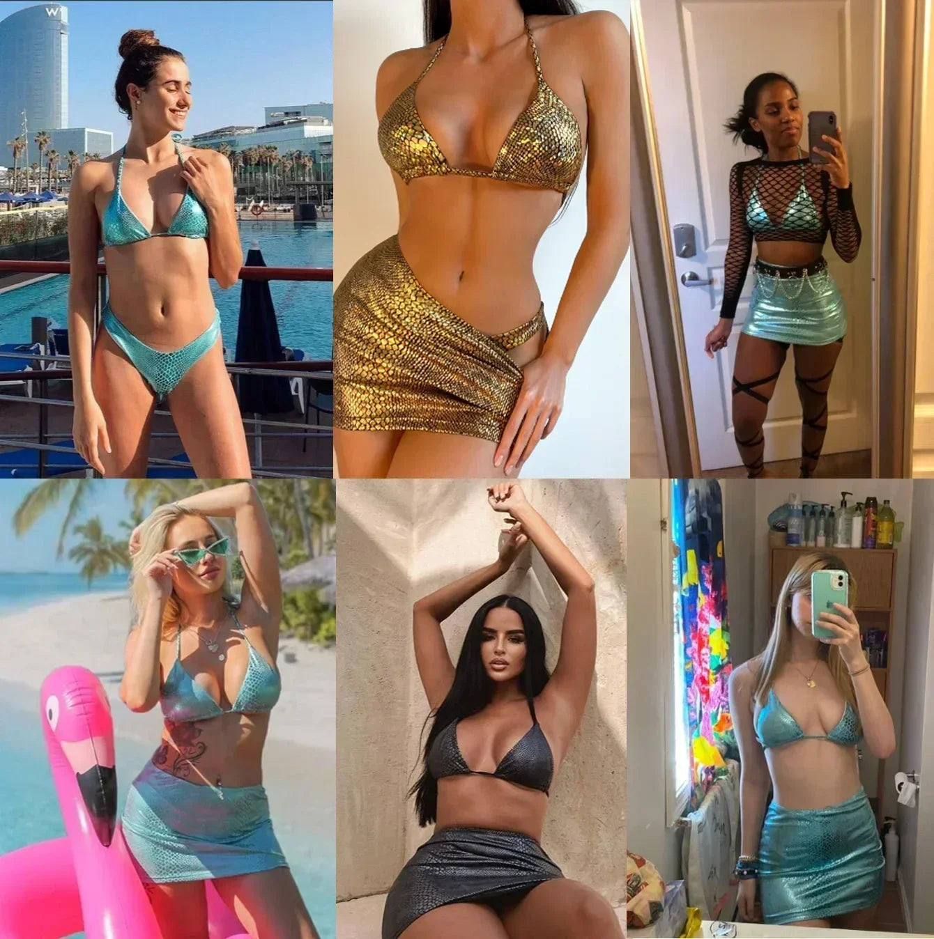 European and American swimsuits bikini shiny neck halter swimsuit