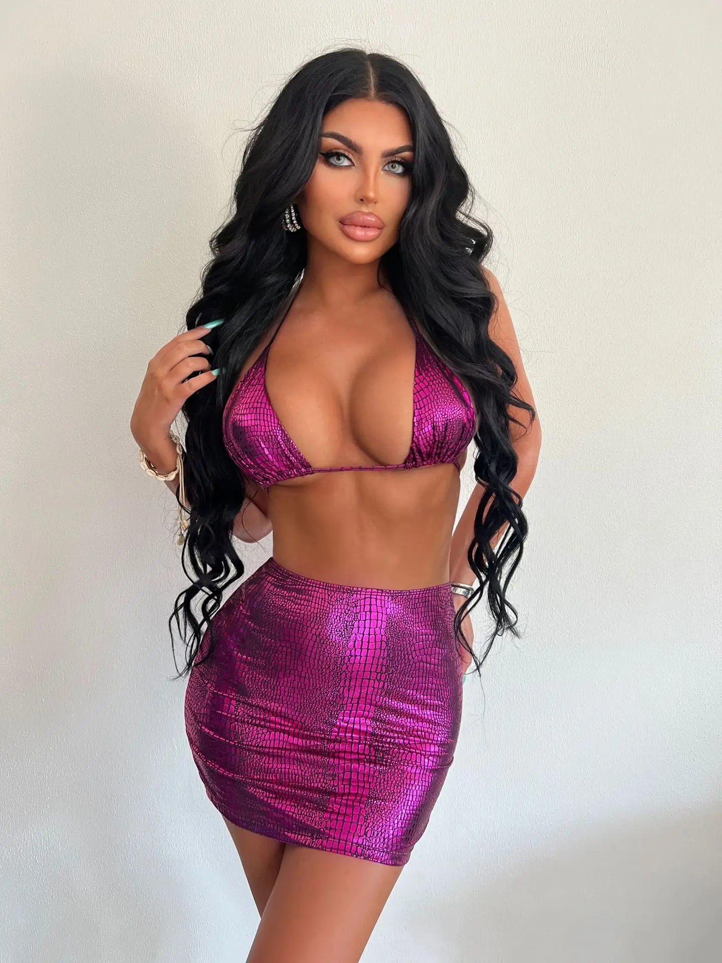 European and American swimsuits bikini shiny neck halter swimsuit