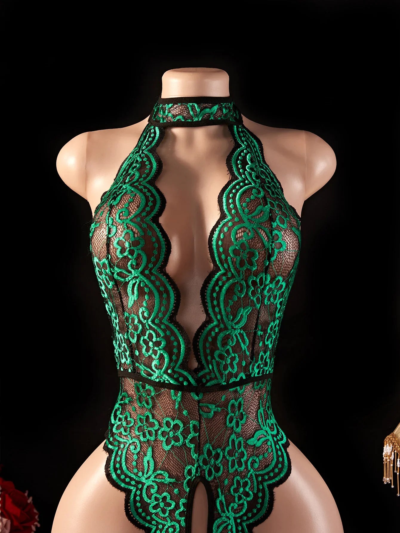 Exotic Babydoll Hollow Out Halter Bodysuit One Piece Lace Female Lingerie Erotic Lingeries Crotchless Intimate Fetish Dress