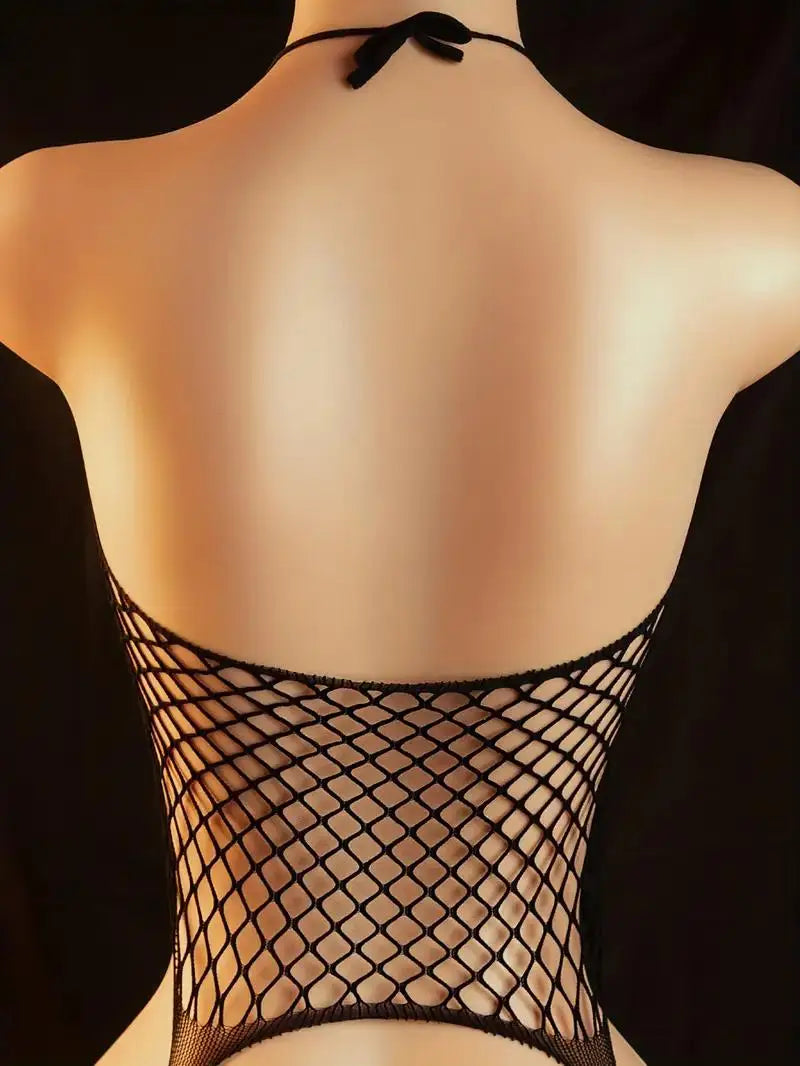 Exotic Halter Fishnets Bodystocking Tight Sheer Pantyhose Curves Crotchless Erotic Costumes Porn Open Bra Bodysuit