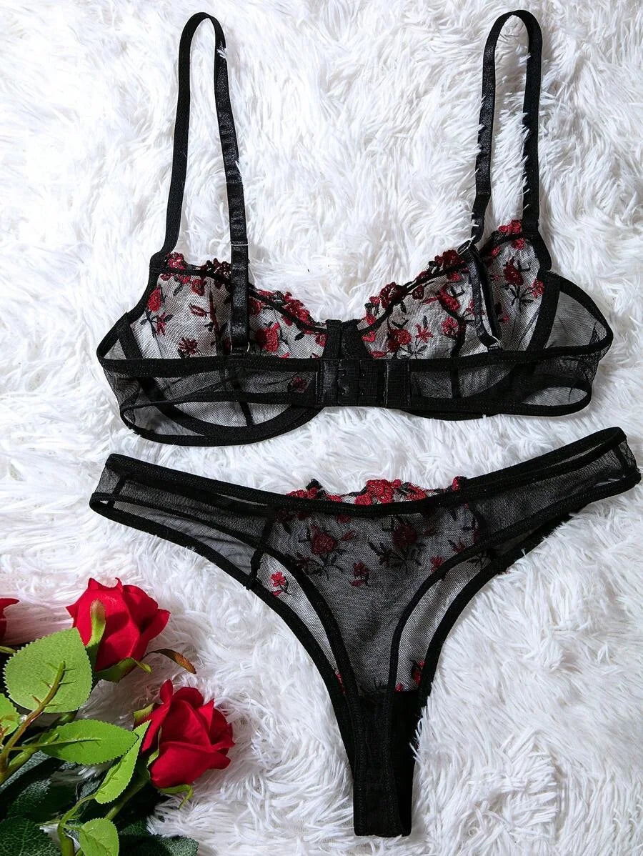 Fairy Bra Set Bralette 2-Piece Underwear Sets Floral Embroidery Steel Ring Bra And Panty Set