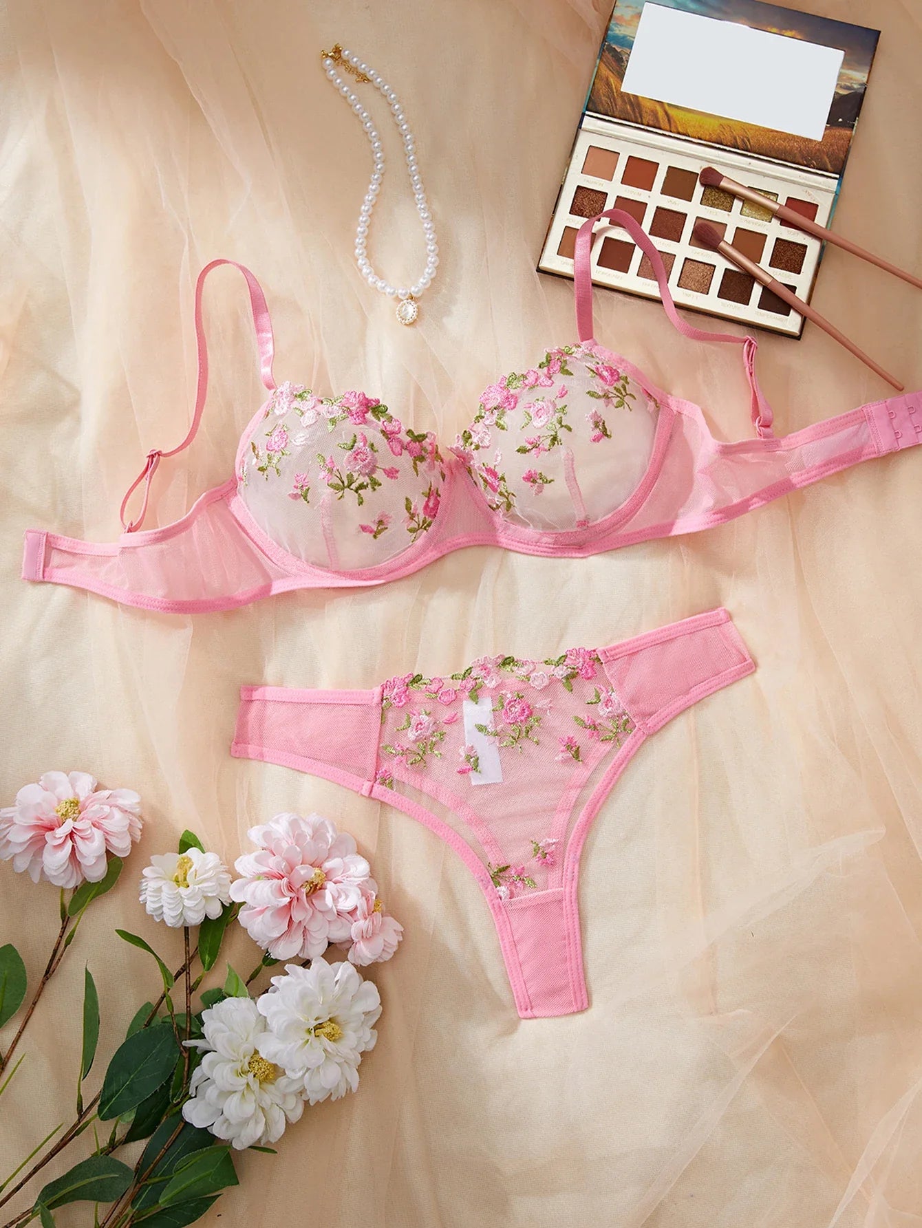 Fairy Bra Set Bralette 2-Piece Underwear Sets Floral Embroidery Steel Ring Bra And Panty Set