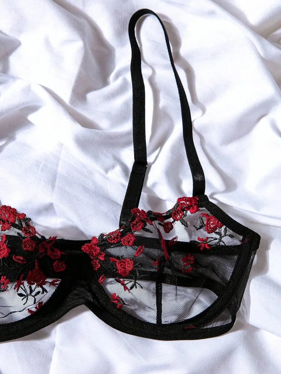 Fairy Bra Set Bralette 2-Piece Underwear Sets Floral Embroidery Steel Ring Bra And Panty Set