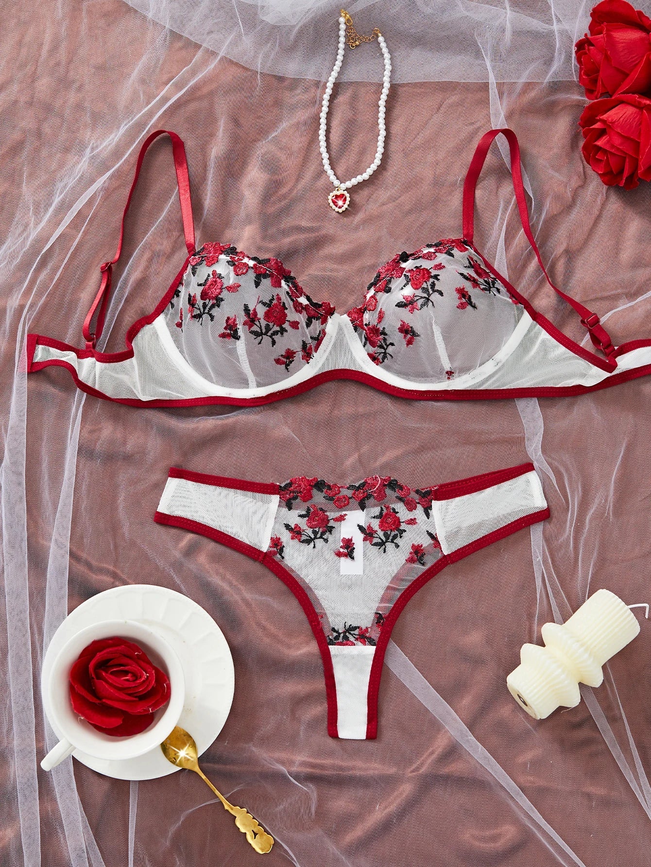 Fairy Bra Set Bralette 2-Piece Underwear Sets Floral Embroidery Steel Ring Bra And Panty Set
