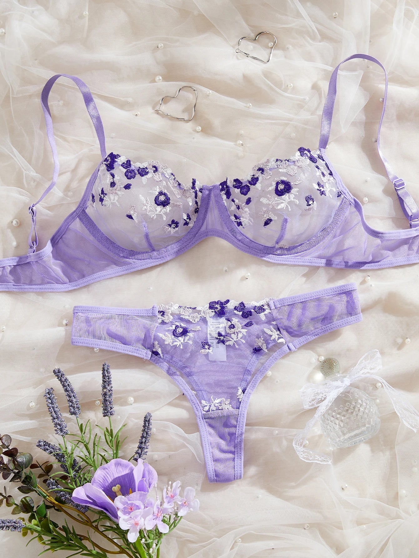 Fairy Bra Set Bralette 2-Piece Underwear Sets Floral Embroidery Steel Ring Bra And Panty Set