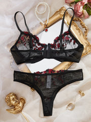 Fairy Lingerie Transparent Bralette 2-Piece Underwear Sets Floral Embroidery Steel Ring Bra And Panty Exotic Set