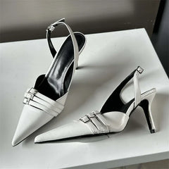 Fashion Belt Buckle Design Narrow Band Pointed Toe Pumps