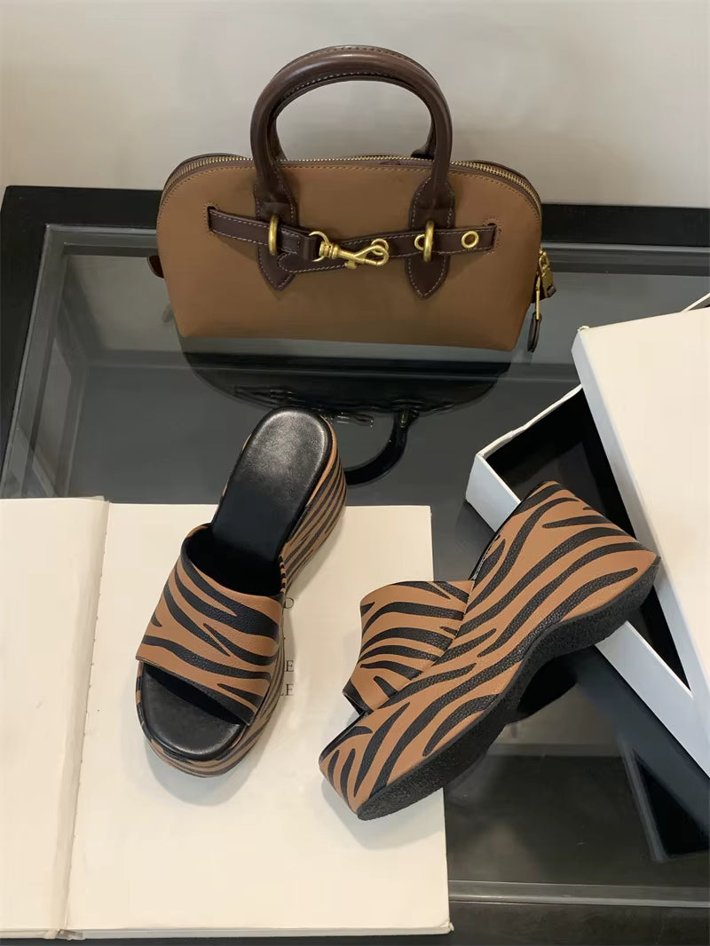 Open Toe Fashion Designer Slides Platform Heels Wedges