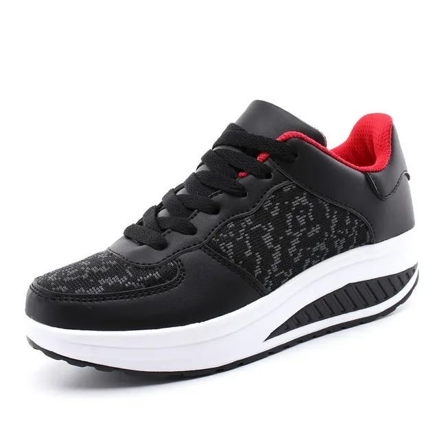 Fashion Plus Swing Platform Lace-up Wedge Sneakers Breathable Mesh Casual Running Shoes