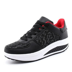 Fashion Plus Swing Platform Lace-up Wedge Sneakers Breathable Mesh Casual Running Shoes