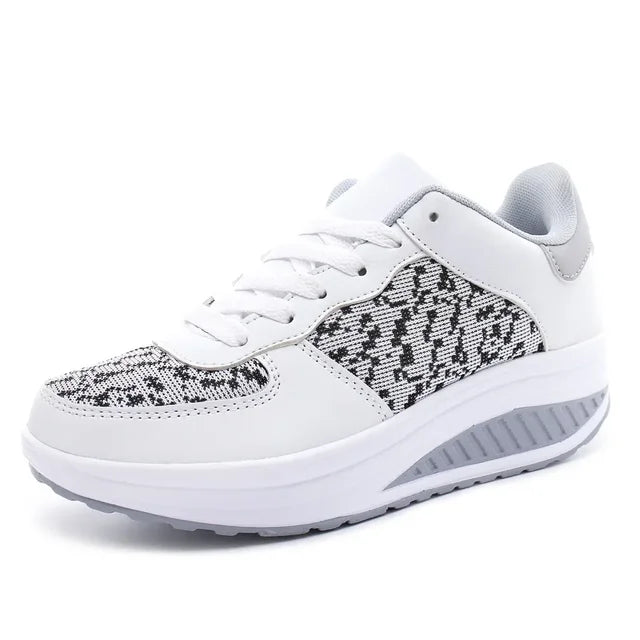 Fashion Plus Swing Platform Lace-up Wedge Sneakers Breathable Mesh Casual Running Shoes