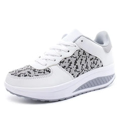 Fashion Plus Swing Platform Lace-up Wedge Sneakers Breathable Mesh Casual Running Shoes