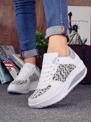 Fashion Plus Swing Platform Lace-up Wedge Sneakers Breathable Mesh Casual Running Shoes