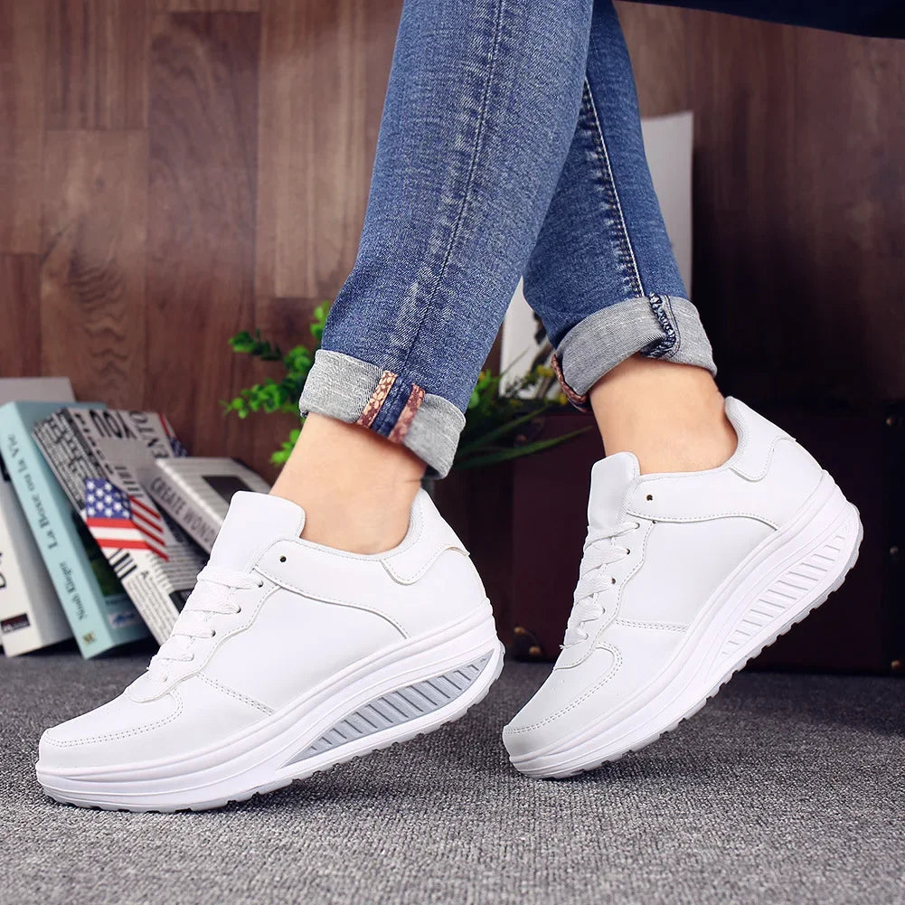 Mixed color Plus Swing Platform Lace-up Wedge Sneakers Breathable Mesh Casual Running Shoes