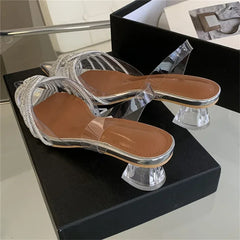 Fashion Slingbacks Pointed Toe Pumps Luxury Design Style Crystal PVC Clear Low Heels Party Shoe