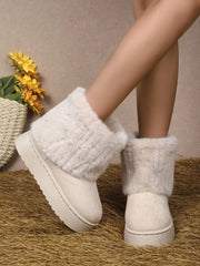 Faux Fur Soft Comfort Cuff Woven Plush Platform Ankle Chunky Snow Boots